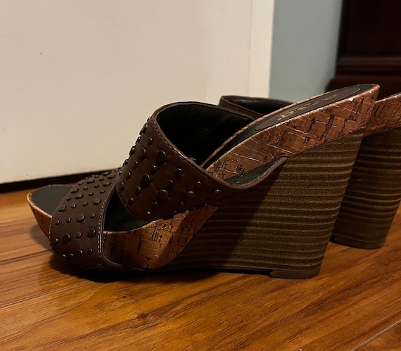 Sandals Leather Stud Wedge Slides - image 1