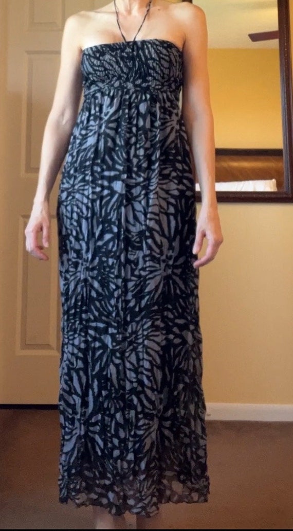 Maxi Dress Strapless, black and gray casual
