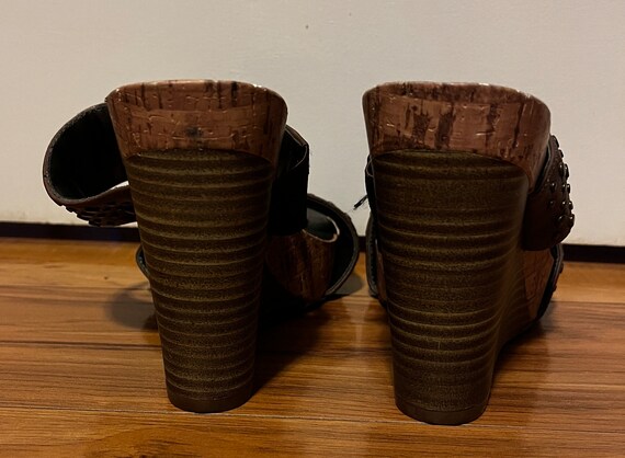 Sandals Leather Stud Wedge Slides - image 4