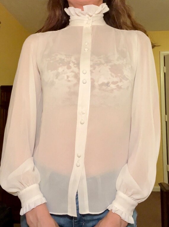 1980s Sheer White Blouse