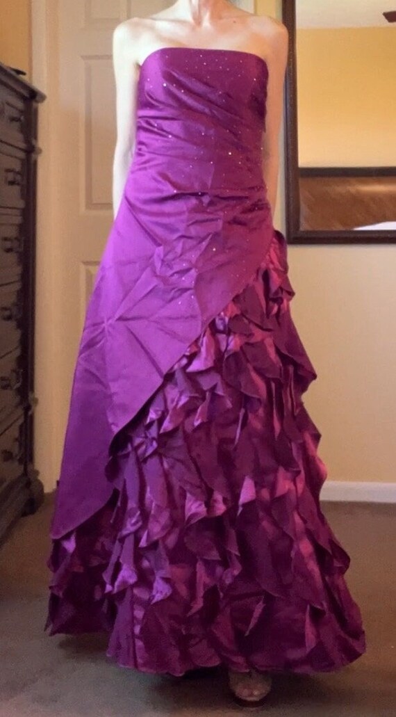 Purple Formal Dress Strapless Satin