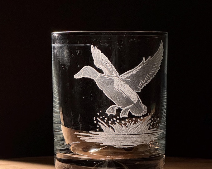 Ready To Ship Duck on Water, Hand-Etched 10oz. Rocks Glass