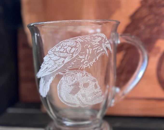 Hand-Etched 16oz. Glass Coffee Mug with pedestal base