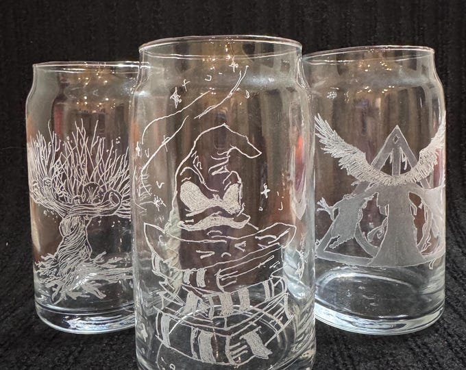Hand-Etched Beer Can-Shaped Glass