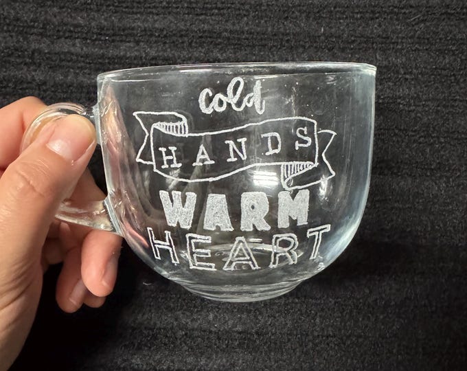 Glass Coffee Mug, hand-etched, 15 oz.