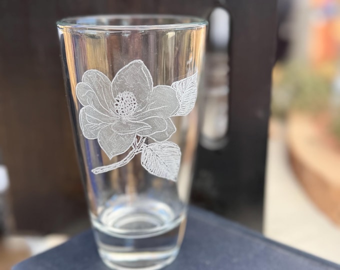 Hand-Etched 17oz. Water Glass, housewarming gift, home decor glassware