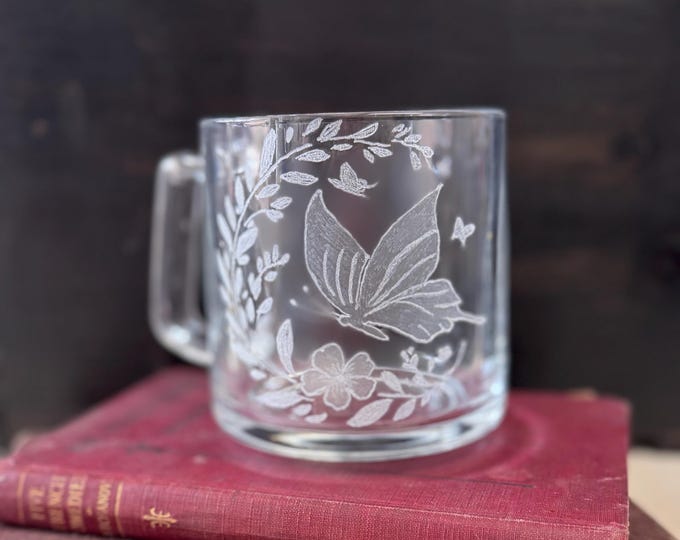Hand-Etched Glass Mug– Unique Tea Gift