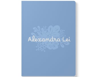 Niebieski kwiatowy dziennik w miękkiej oprawie, kobiecy notatnik dla pisarzy i studentów, miękki kolorowy dziennik codzienny, personalizowany