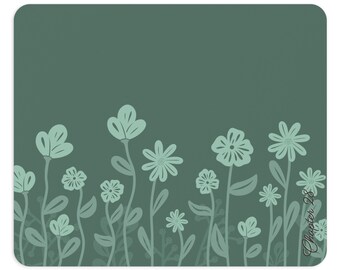 Podkładka pod mysz z motywem kwiatów w kolorze zielonym - uroczy wystrój biura, wiosenny prezent dla niej, wygodny dodatek na biurko, uspokajająca miękka i estetyczna podkładka pod mysz