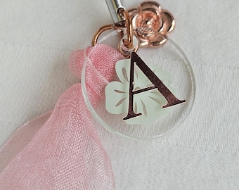 Monogram Primrose Phone Charm – Custom Gift for Her, Pastel Floral Loop Charm, Handmade Spring Accessory, Personalized Mother's Day Gift