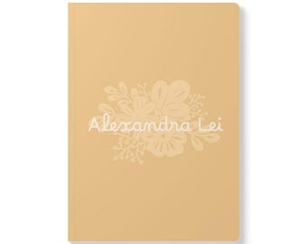 Yellow Floral Softcover Journal, Feminine Notebook for Writers and Students, Soft Colored Daily Diary, Personalizable