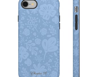 Blue Floral Tough iPhone Case - Soft Spring Accessories for a Cute Feminine Aesthetic, Durable and Minimalist Phone Cover for Young Women