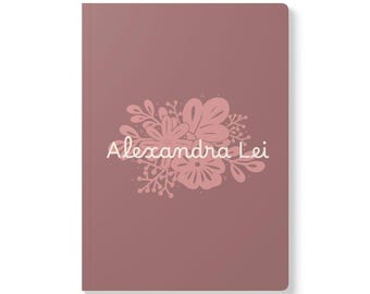 Pink Floral Softcover Journal, Feminine Notebook for Writers and Students, Soft Colored Daily Diary, Personalizable