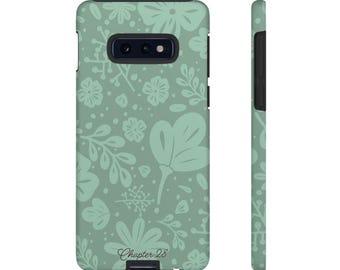 Green Floral Samsung Galaxy Tough Case - Soft Colors & Cozy Vibes, Feminine Minimalist Design, Durable Protection Phone Case, Gift for Her
