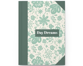Zielony kwiatowy twardy dziennik - notatnik do nauki Day Dreams, prezent dla pisarzy i studentów, uspokajający, uroczy pamiętnik, dziennik inspirowany toile