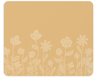 Żółta podkładka pod mysz z kwiatowym wzorem - uroczy wystrój biura, wiosenny prezent dla niej, wygodny dodatek na biurko, uspokajająca miękka estetyczna podkładka pod mysz