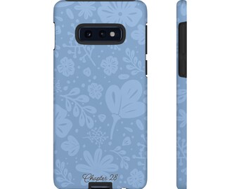 Niebieskie kwiatowe etui Samsung Galaxy Tough - miękkie kolory i przytulne wibracje, kobiecy minimalistyczny design, trwała ochrona etui na telefon, prezent dla niej