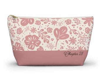 Pink Floral Cosmetic Pouch with T-bottom - Pencil Case with Soft Color, Travel Essentials Bag, Feminine Handbag Organizer, Spring Vibes