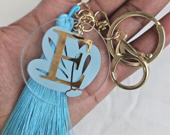 Personalized Simple Flower Monogram Keychain – Floral Gift for Her, Pastel Handmade Accessory, Mother's Day Gift Idea, Choose your Charms!