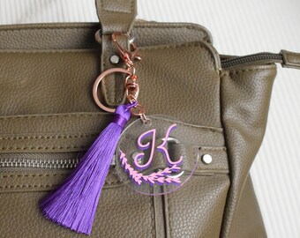 Handmade Rose-Gold Keychain: Personalized Acrylic Key Fob, Bridesmaid Gift, Valentine's Day Delight, Pink & Purple Gifts, Girly Accessories