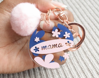 Mama Floral Keychain - Cute Handmade Mother's Day Gift or a Gift for Wives | Pick Your Colors and Charms!