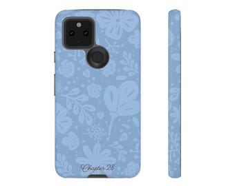 Blue Floral Tough Google Pixel Case for Young Women - Cute Spring Phone Cover, Soft Feminine Aesthetic, Flowery Accessory