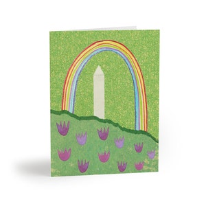Primavera em DC | Conjunto de 8 cartões | Monumento Nacional | Ilustração | Primavera | Cartão "Pensando em Você" | Açafrão | Arco-íris