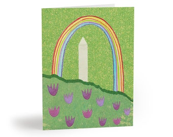 Springtime in DC | Card Set of 8 | National Monument | Illustration | Spring | Thinking of You Card | Crocus | Rainbow