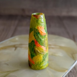 Textured Hardened Green Vase with Abstract Handmade Artistic Home  Décor Art Deco Mid-century Cottagecore Hollywood Regency Flower Vase