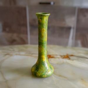 Textured Hardened Green Vase with Abstract Décor Art Deco Mid-century Cottagecore Hollywood Regency  Flower Vase