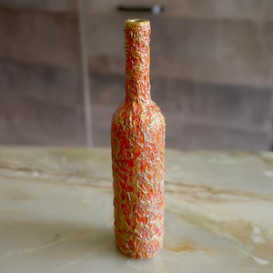 Textured Hardened Orange Bottle Vase  Décor Art Deco Mid-century Cottagecore Hollywood Regency Vase