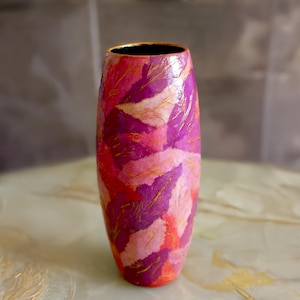 Mixed Media Vase with Abstract Texture Hand-Painted Home Art, Décor Art Deco Mid-century Cottagecore Hollywood Regency
