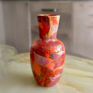 Textured Red Vase with Abstract Brush Strokes Handmade Décor Art Deco Mid-century Cottagecore Hollywood Regency