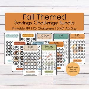 Fall Themed Savings Challenge | Savings Challenge Printable | Savings Challenge Bundle | A6 Sized Mini Savings Challenge Tracker | Set Of 10