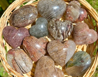 Garden Quartz Hearts Palm Stones | Thousand Layer Quartz | Crystal Heart Palm Stone Carving