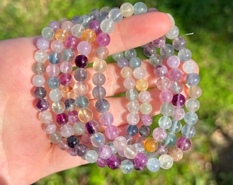 Multicolored Fluorite Bracelet | Crystal Bead Bracelet | Rainbow Fluorite Crystals