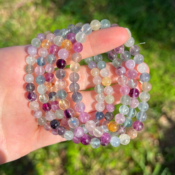 Multicolored Fluorite Bracelet | Crystal Bead Bracelet | Rainbow Fluorite Crystals