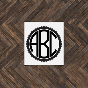 Round Monogram with Scalloped Frame Custom Vinyl Decal