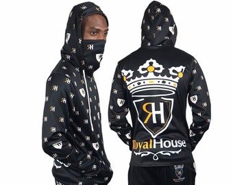 All over printed Unisex Hoodies with Mask Protection Long Sleeves Black and more colors