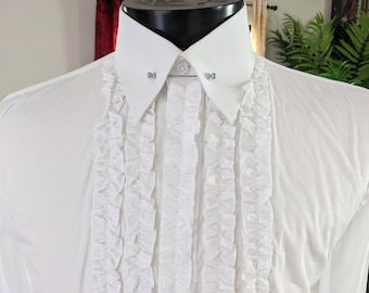 Slim Fit White dress shirt  // Men wedding tuxedo Ruffle // Tuxedo Shirt // Men Designer Shirts // Floral Shirt men //party wear dress shirt