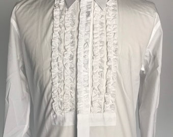 Dickie Green & White Detachable Flat Ruffles Vintage Men's Tuxedo Shirt 