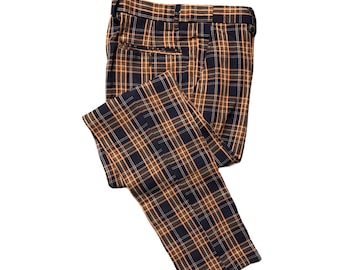 Men's Slim Fit Plaid Trousers // Casual Slim Fit Pants // Checkered Adjustable Waist Dress Pant // Flat Front Elastic Waist Pencil Trousers