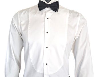 Men's White Tuxedo Dress Shirt: UNIK COLLECTION, Wingtip Collar, Bow Tie