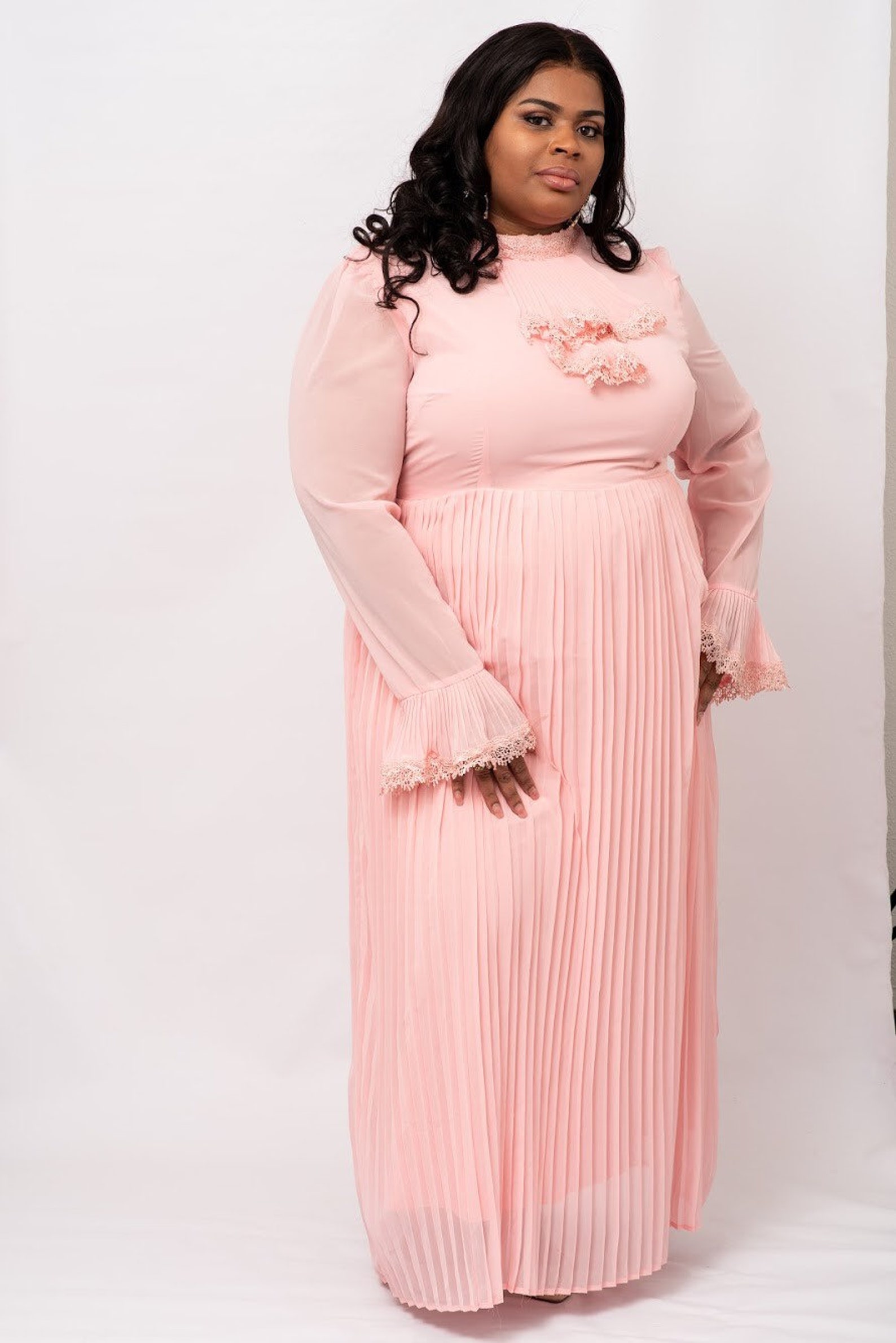 High quality Pink Maxi Dress long sleeves wedding bride | Etsy