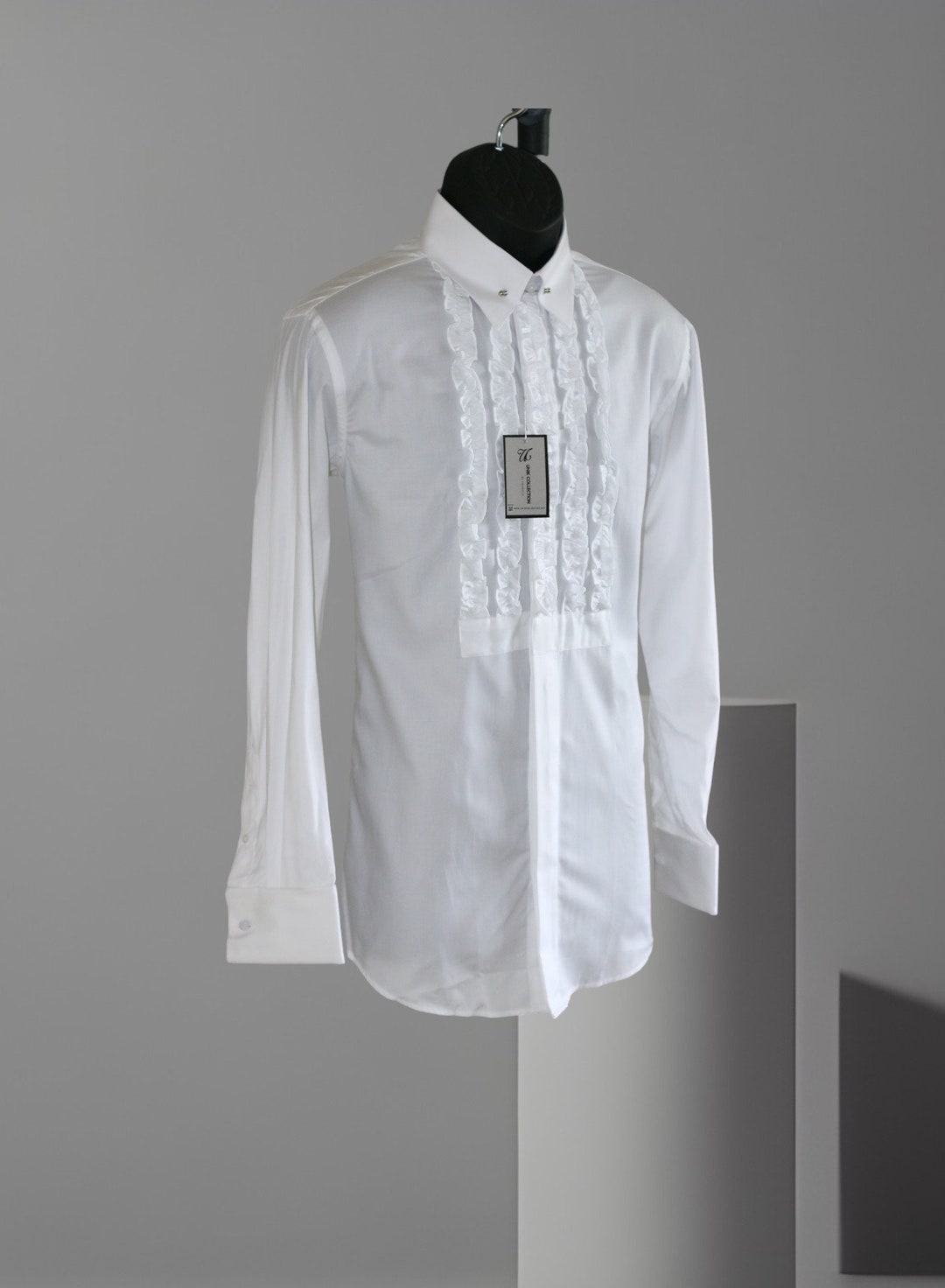 Men's White Ruffle Tuxedo Shirt Vintage Wedding Gala Wear