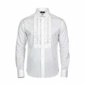 White Ruffle Tuxedo Shirt: Slim Fit Cotton Wedding Dress Shirt