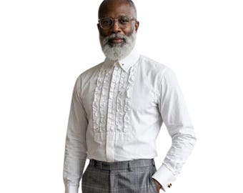 Men's White Ruffle Tuxedo Shirt - Vintage Wedding Gala Wear
