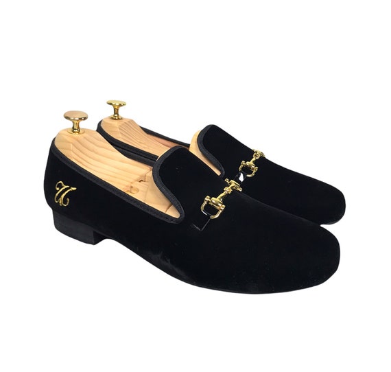 Men Designer Velvet Shoes // Black Velvet Slip-On Loafer Shoes // Men Black Velvet Loafers // Round Shape Comfortable Shoes // Gift for Men