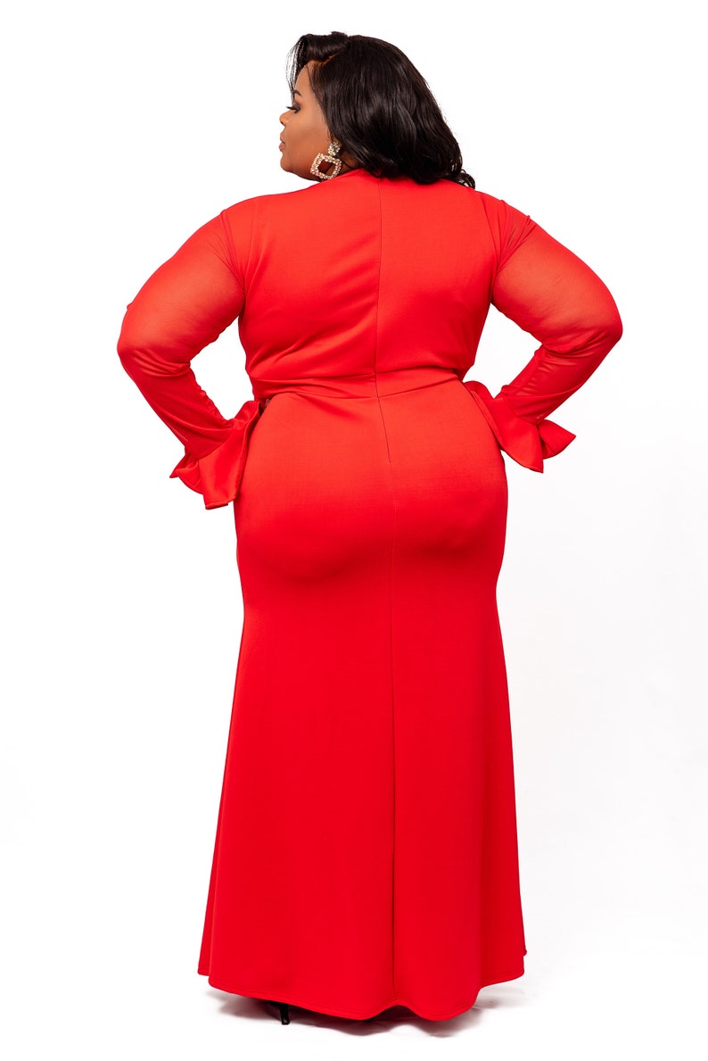 Red Luxury Plus Size Maxi // Long Sleeves // Long Sleeves Evening Dress // Long Maxi Dress for