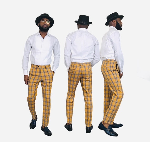 Men's Slim Fit Plaid Trousers: Adjustable Waist Dress Pants - Etsy Israel Men's Slim Fit Plaid Trousers: Adjustable Waist Dress Pants - Etsy Israel